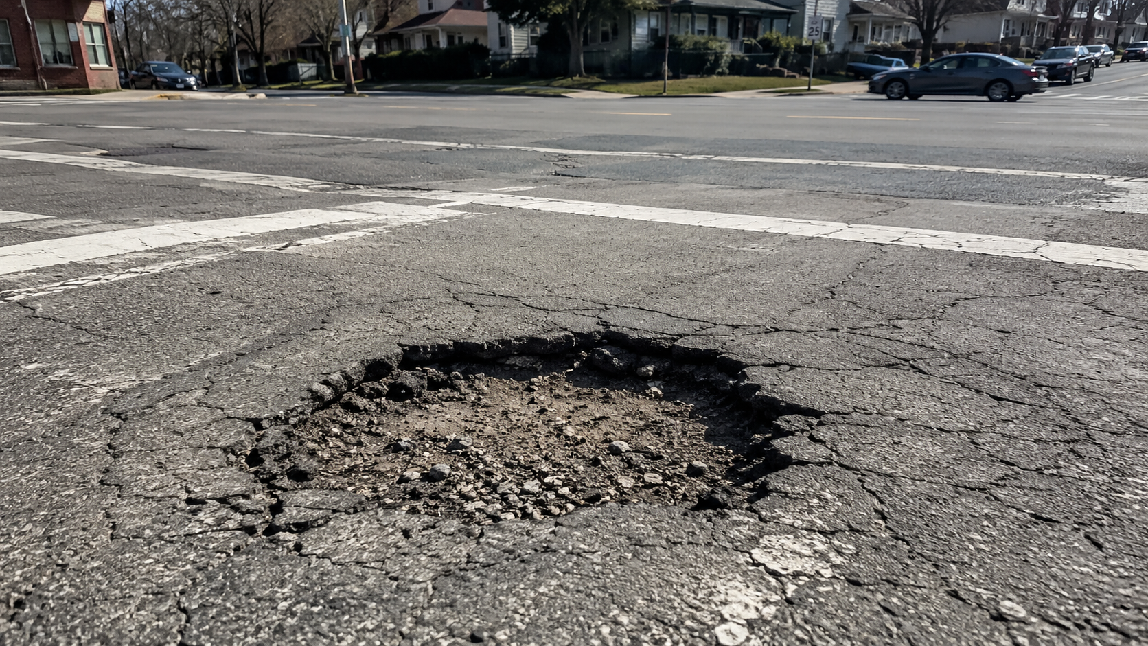 Pothole on road